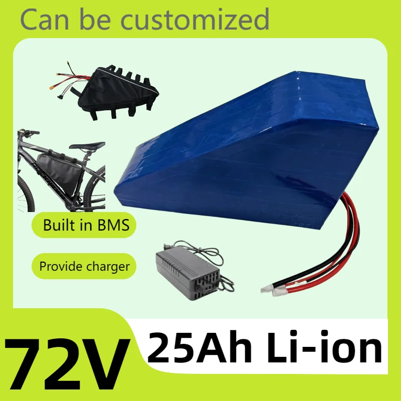 

72V Lithium Ion Battery Pack 25Ah/20Ah Triangle Design with 60A BMS 1000W-3500W Output Long Range Electric Scooter/Bike Bag Incl