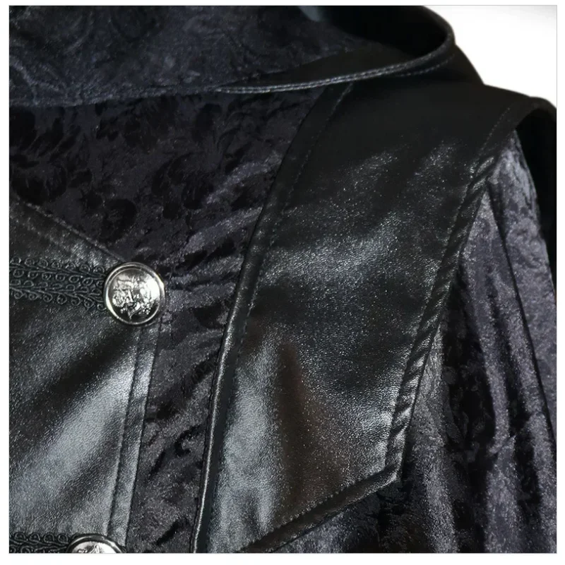 Medieval Retro Gothic Steampunk Coat New Euro-American Style Dark Red/Black/Blue for Men's Casual Outerwear