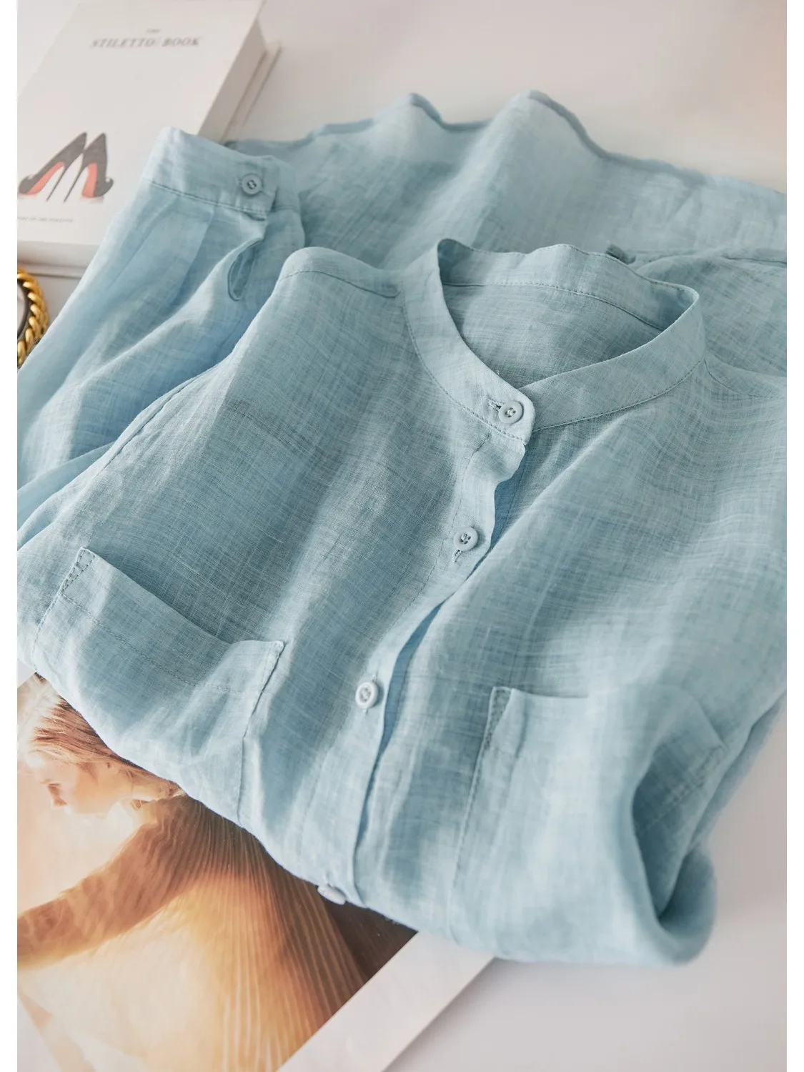 سترة نسائية كاجوال من القطن والكتان مستديرة Ne irt رفيعة قابلة للتنفس وفضفاضة قابلة للتنفس طويلة Sve مفتوحة لموسم الخريف #2