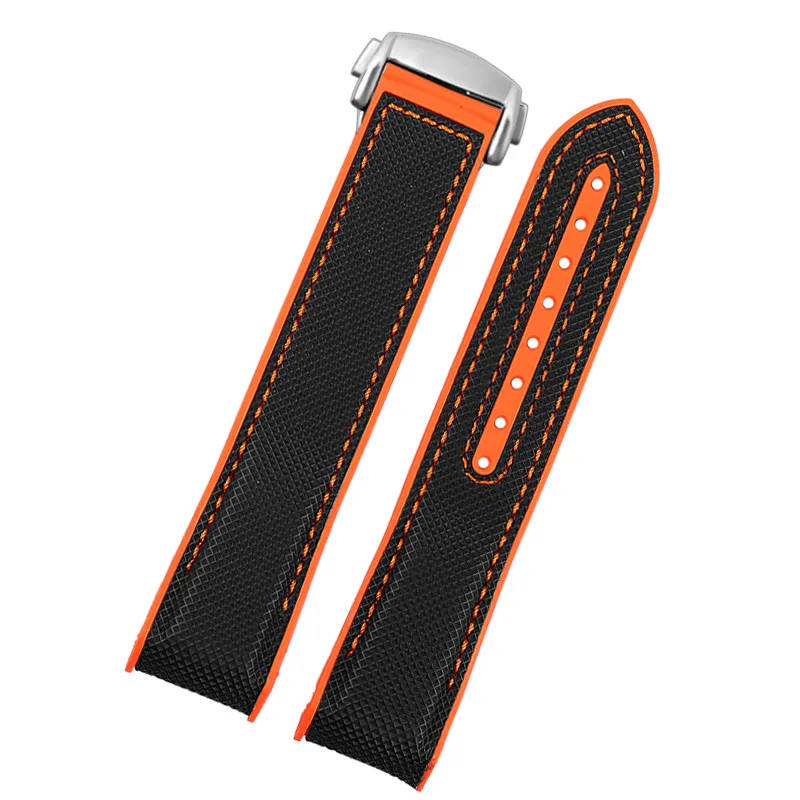 20 21 22mm Curved end Orange Nylon Rubber silicone men waterproof watch strap FOR Omega SEAMASTER 300 Ocean Universe 600 Quarter