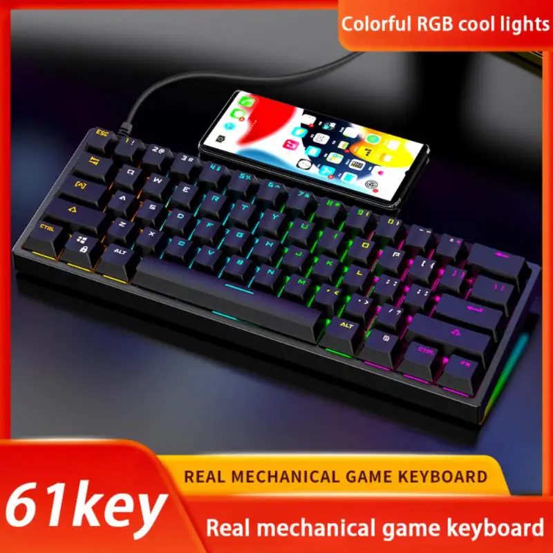

Мини-клавиатура игровая Механическая проводная, 61 клавиша, RGB, Type-C