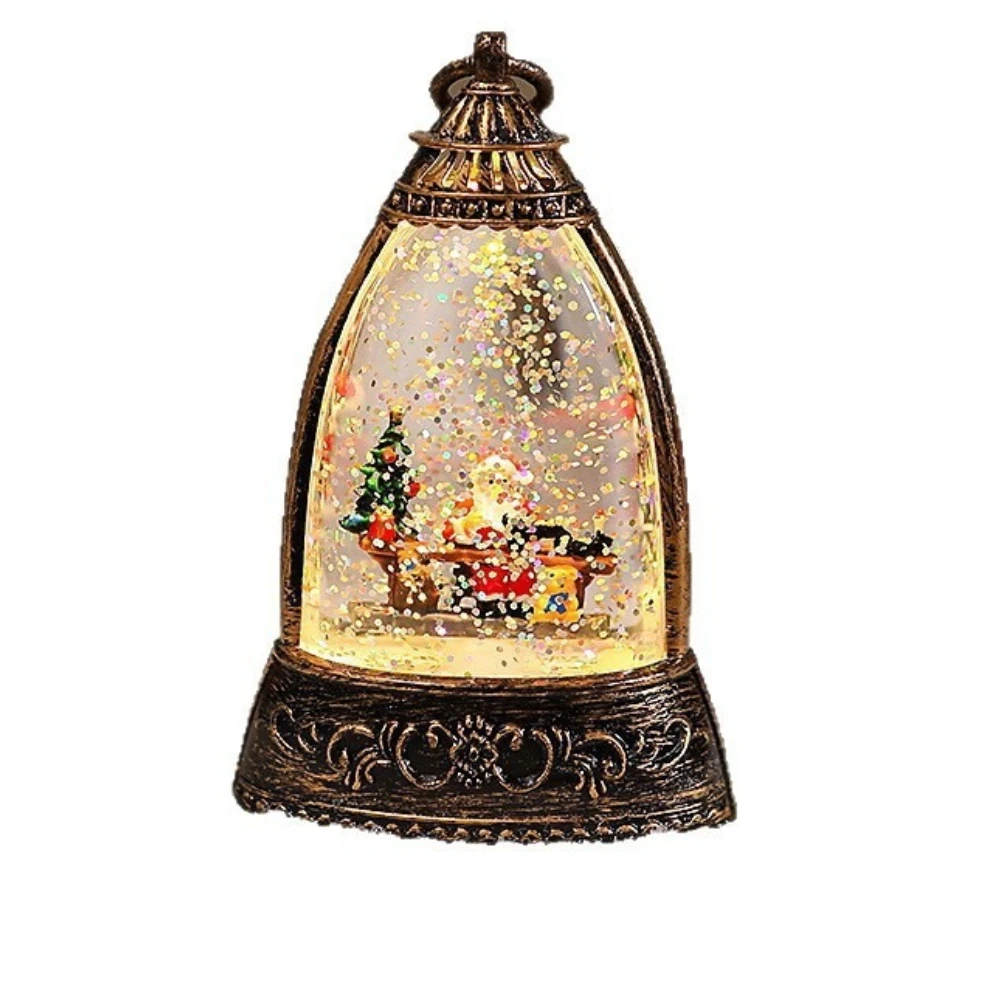 

Пластиковые рождественские украшения: ночники в виде Санта-Клауса, конические снежинки, настольные украшения, расписанные золотом рождественские фонарики, подарки