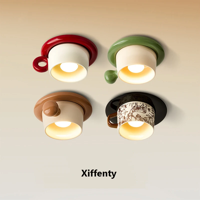Creative Ceramic Coffee Cup Ceiling Light Cream Wind Corridor Embedded Tube Light Retro Entrance Atmosphere Lamp