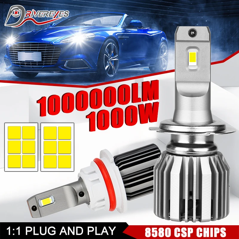 1000W 800000LM H7 H4 H11 LED Headlight High Power 8580 CSP Canbus H8 9005 HB3 9006 HB4 9012 HIR2 Turbo Lamp 6000K Car Light