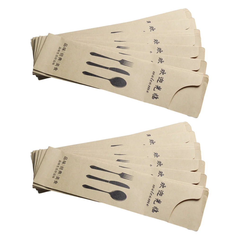 

100 Pcs Wedding Knife and Fork Paper Packaging Bag Banquet Package Bags Spoons Kraft Kitchen Dining Table Cutlery