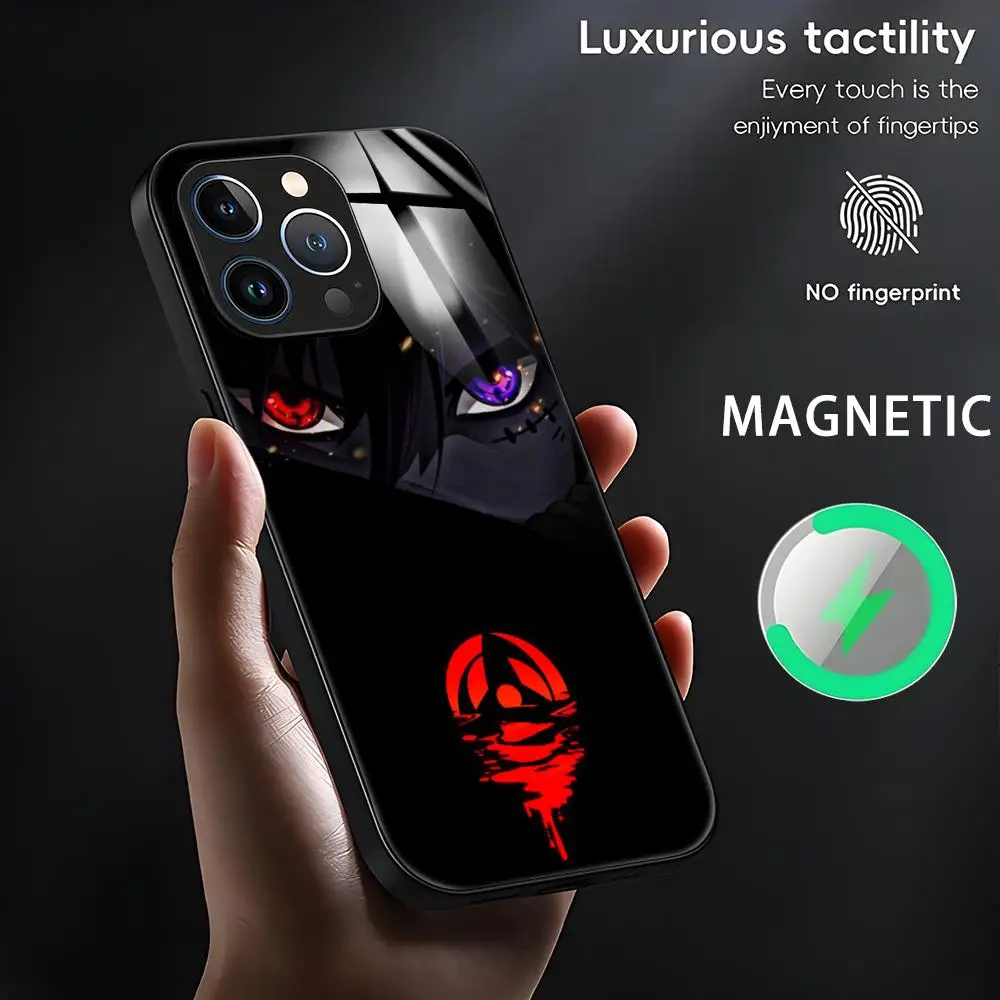 U-Uchiha family blood eye Phone Case For iPhone 15 14 13 12 11 X XR XS XSMAX 8 7 Plus Mini Pro Max Glass Magnetic Phone Case