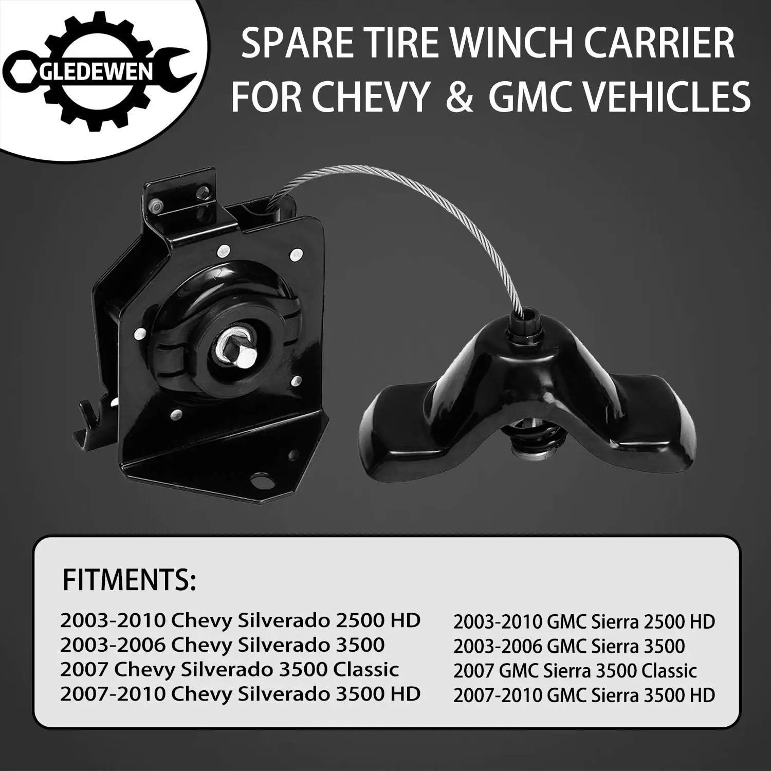 Supporto per verricello per pneumatici di scorta per carichi pesanti per camion Chevy Silverado e GMC Sierra, sostituisce le parti OEM con acciaio resistente alla corrosione