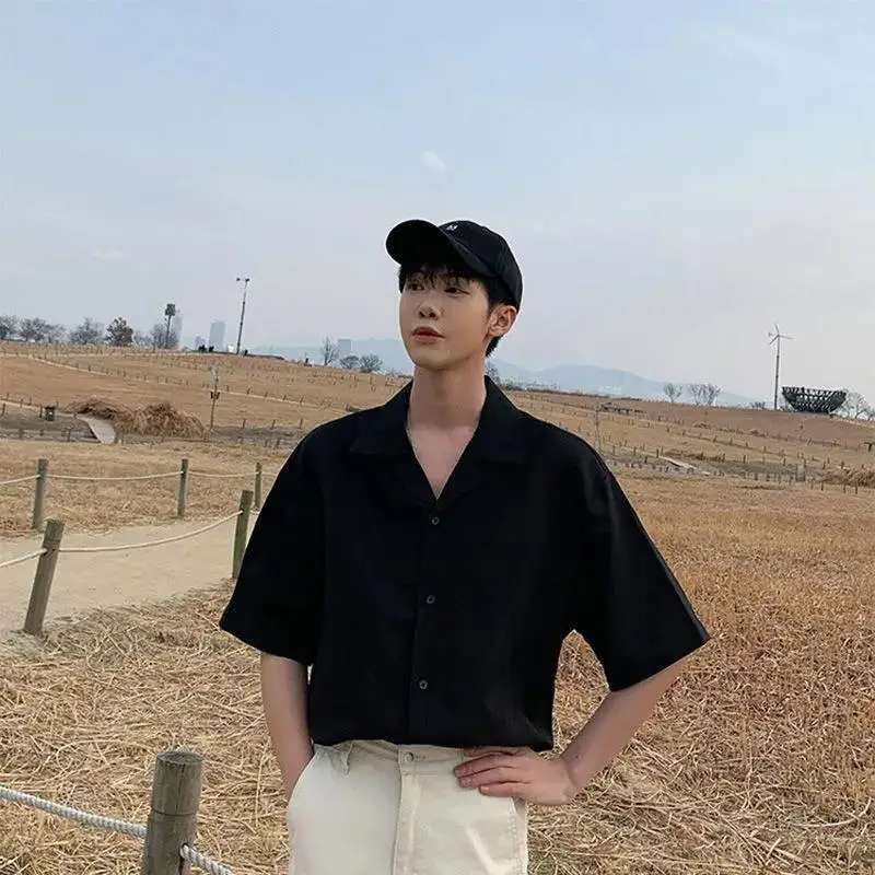 Ice Silk Short-sleeved Shirt Men's Summer Thin Cuban Collar Shirt Trendy Handsome Solid Color Simple Thin Sun Protection Top