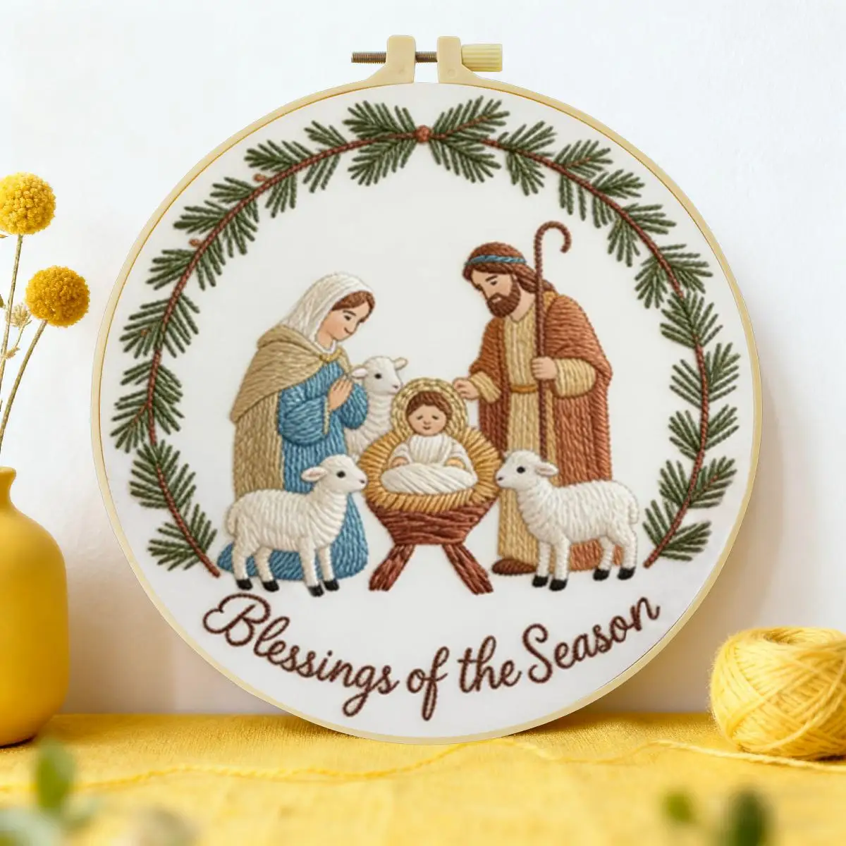 1 Stück 20X20CM/15X15CM 7,87/6,3 Zoll Religiöses Stickerei-Starter-Kit DIY-Kit DIY-Stickerei-Set für Anfänger – Detail 4