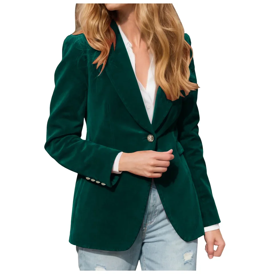 

Womens Velvet Business Casual Suit Jackets Button Lapel Long Sleeve Work Coats Elegant Office Ladies s Outerwear