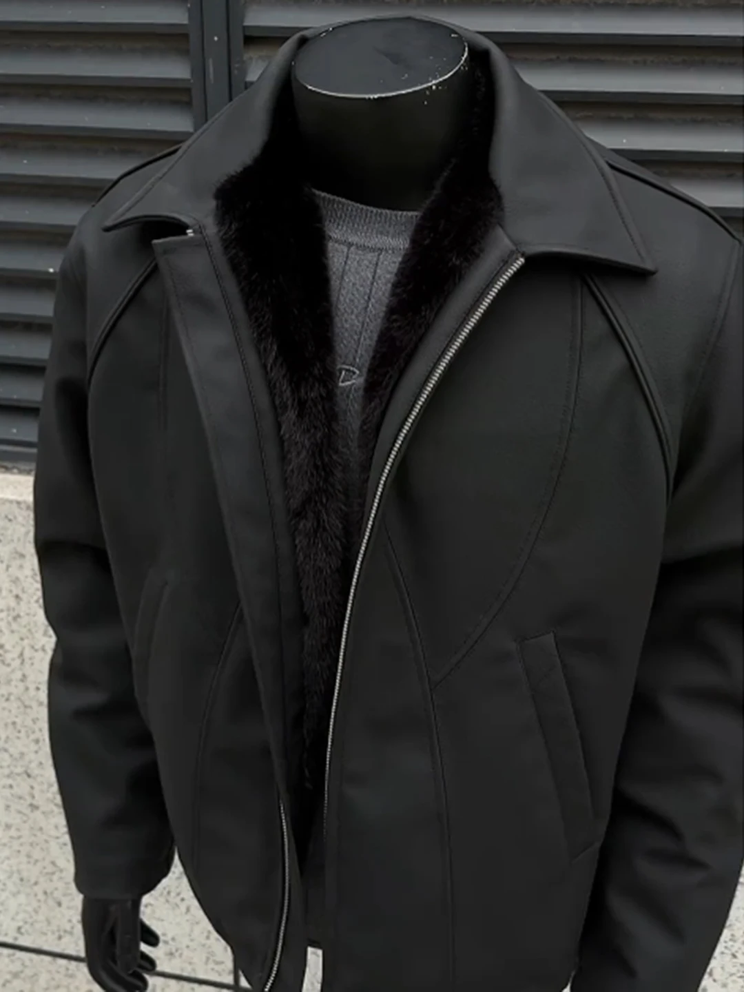 

Men's Winter Thiened PU Leather Jaet Fce Lined Tee-Proof Deconstructed Design Cotton Coat Harrington Jaet