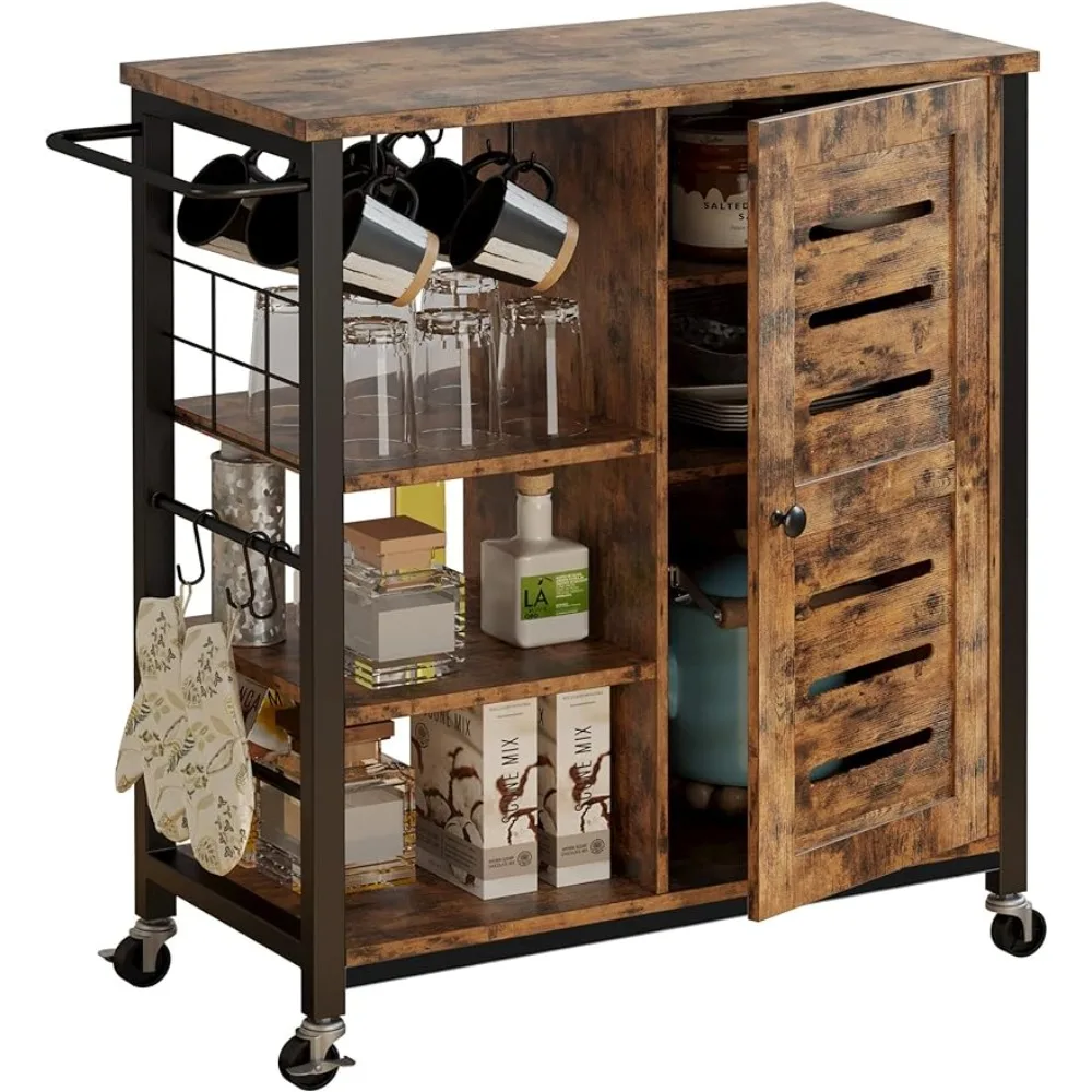 

Storage Cabinet with Charging Station and Wheels,31.5" Kitchen Cart Cabinet with Shelves,Removable Cart Handle Cup Hook,Cupboard