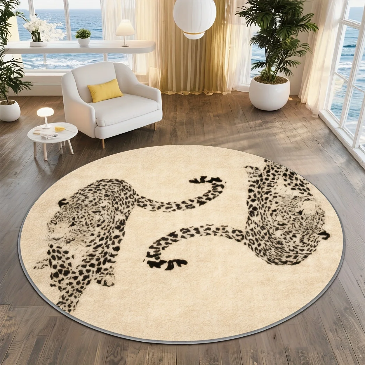 Royal Golden Lion Circular Area Rug  Gothic Vintage Ornament Border Round Mat Noble Wildlife Pattern Modern Home Decor Rug