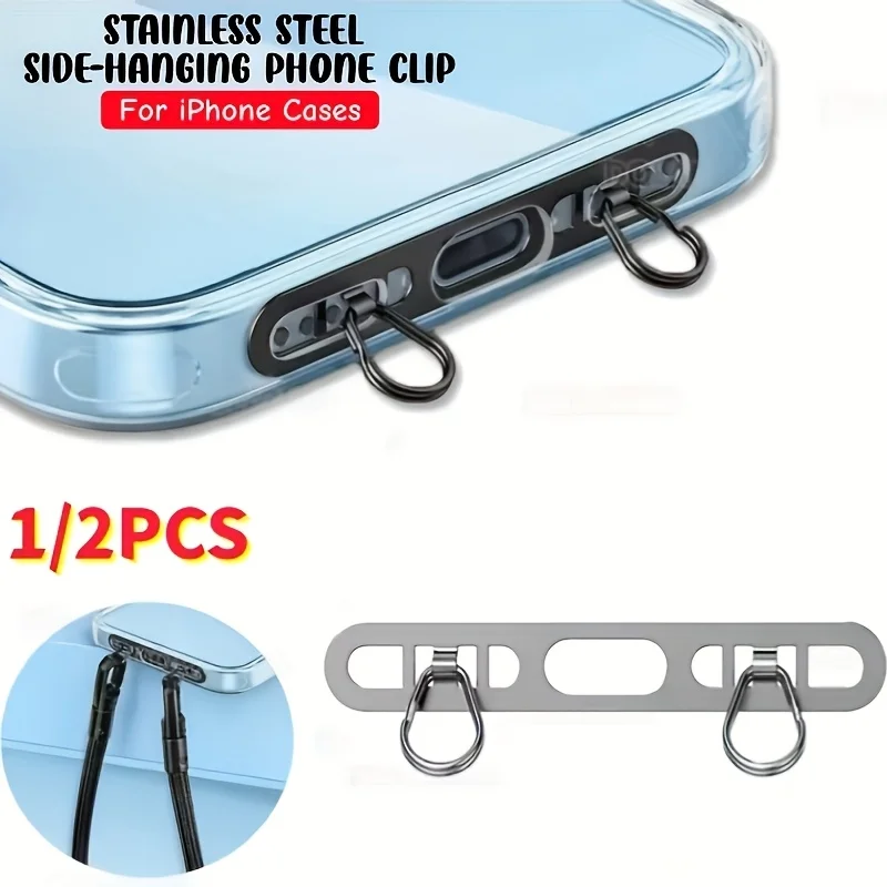 

1/2Pcs Stainless Steel Clip-On Phone Lanyard Connector Side Clip Design