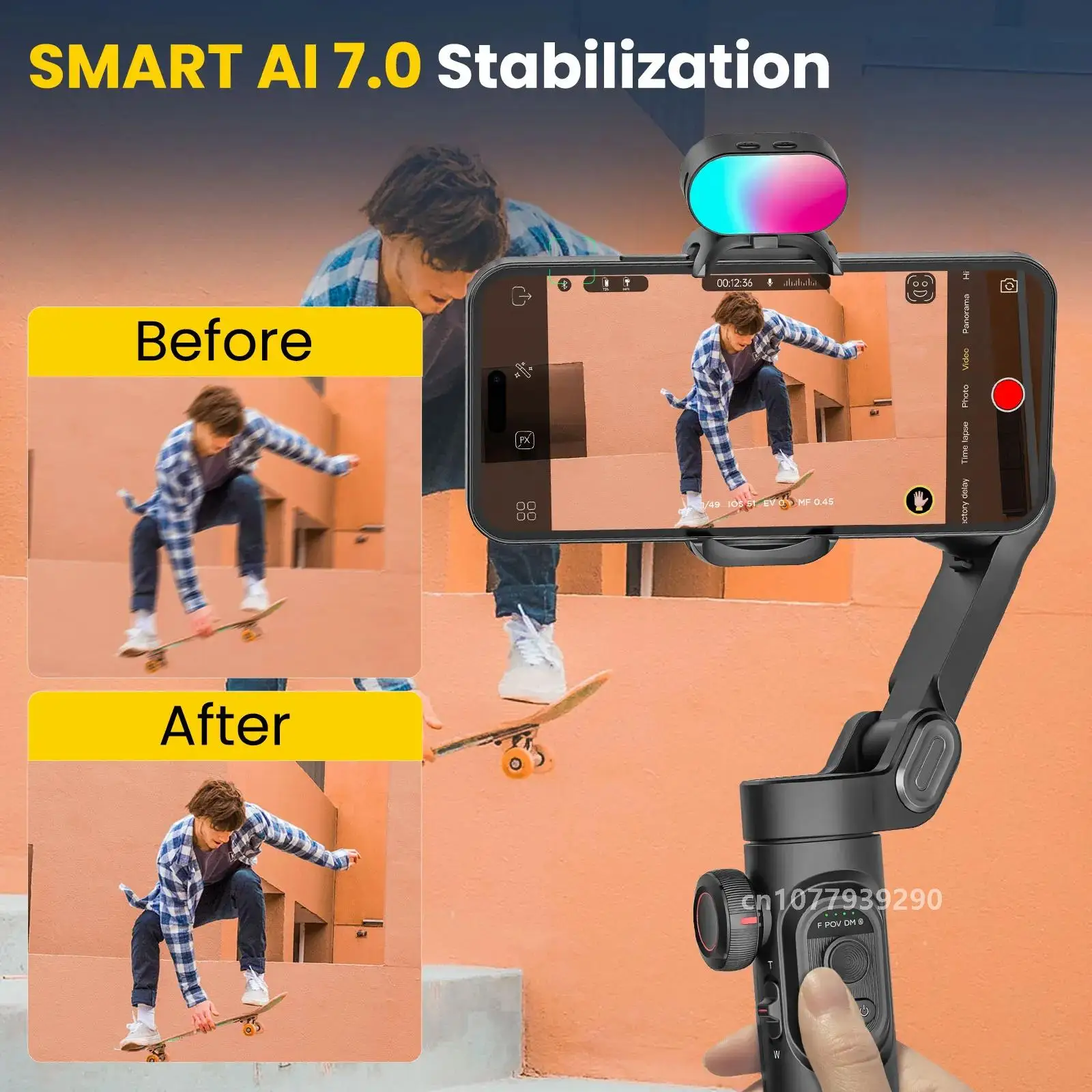 AOCHUAN Smart XE Combo Phone Gimbal Stabilizer with Extension Rod 3-Axis Phone Gimbal Stabilizer For iphone and Android phone