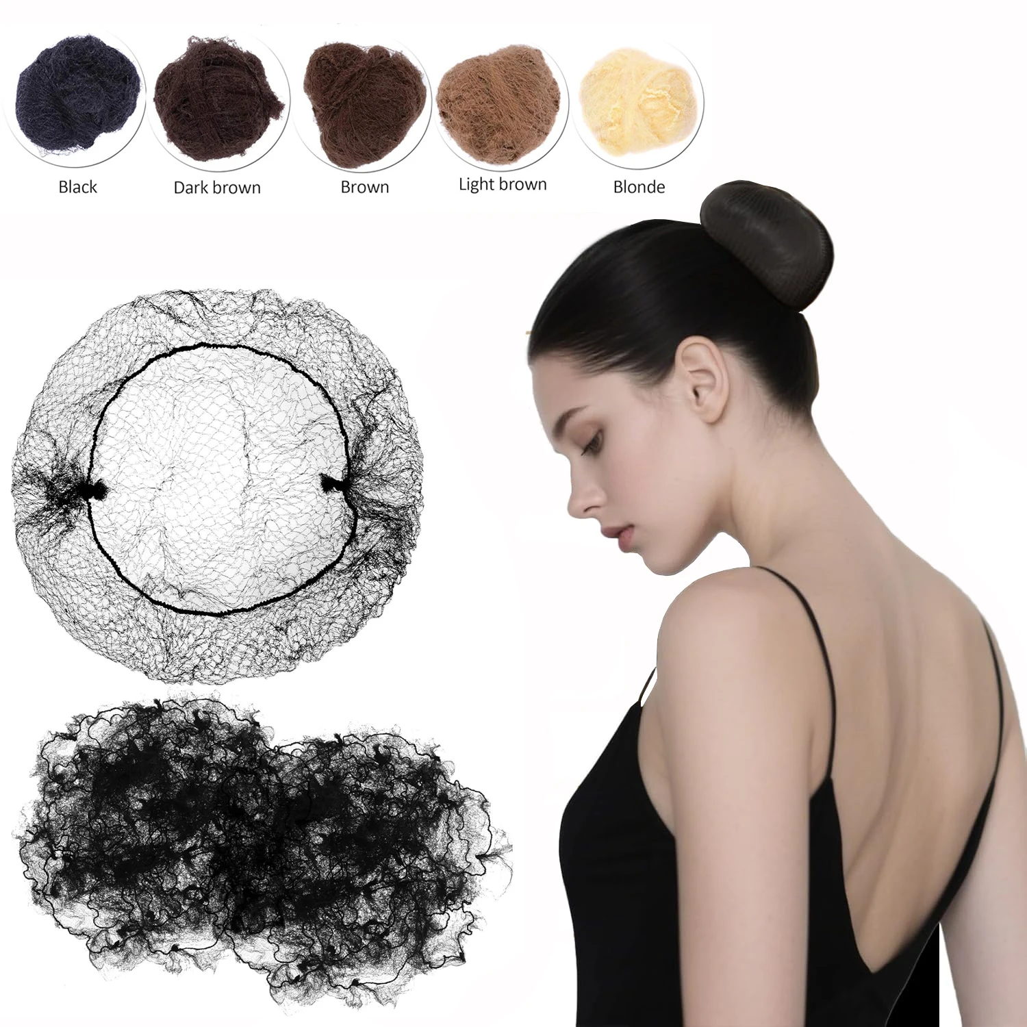

20/60 шт. прочная нейлоновая сетка для волос для булочки, инструмент для прически, черный, блондин, коричневый, 5 мм, сетка для волос для париков, сетчатые сетки для укладки волос