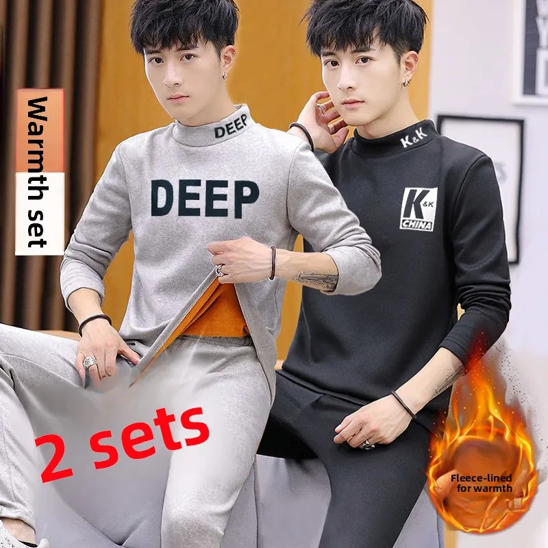 

Thickened Fleece Warm Underwear Men's Autumn Thermal Pants Set One-Piece Velvet Heating Cold Proof Cotton Sweater Long Sleeve