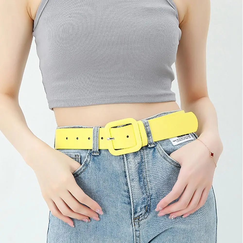 Fashion Casual Vintage Luxury Design Square Buckle Waistband Thin Waist Strap Leather Belt Trouser Dress Belts