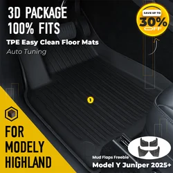 Easy Clean Floor Mats for Tesla Model Y Juniper 2025+ Waterproof Non-Slip TPE Mats Full Coverage Protection for Mud/Snow/Spills