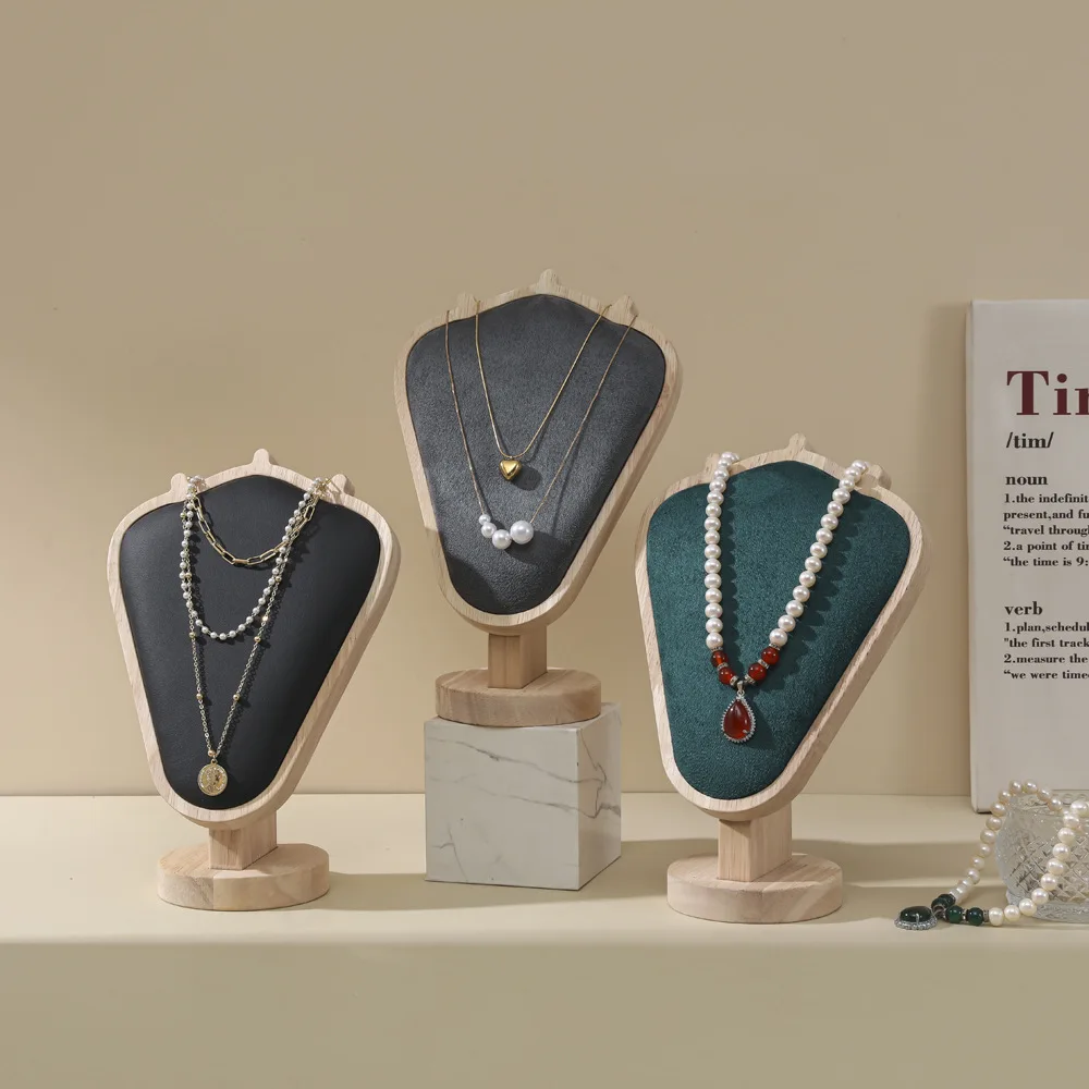 Mannequin Wooden Velvet Necklace Pendant Chain Jewelry Bust Neck Display Stand Holder Mannequin Necklace Pendant Window Display