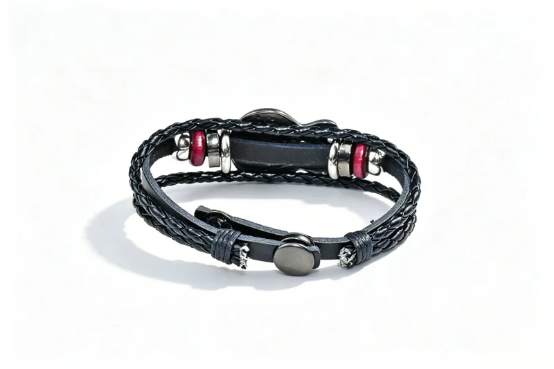 Vintage Musik-Gitarren-Lederarmband für Männer Europäischer Punk-Stil Armband mit Titan-Stahlschnalle Modischer Herren-Handschmuck Geschenk – Detail 5