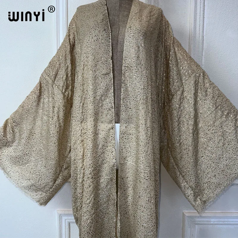 WINYI-Vestido de quimono de verão para mulheres, cobertura de praia, cardigã, Boho, casaco quente, Dubai, luxo, vestido muçulmano, 2021