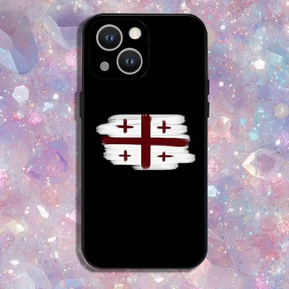 Georgia Flag Handyhülle für iPhone 17,16,15,14,13,12,11 Plus,Pro Max,XS,X,XR,SE,Mini,8,7,Weiche Silikon-Schutzhülle in Schwarz