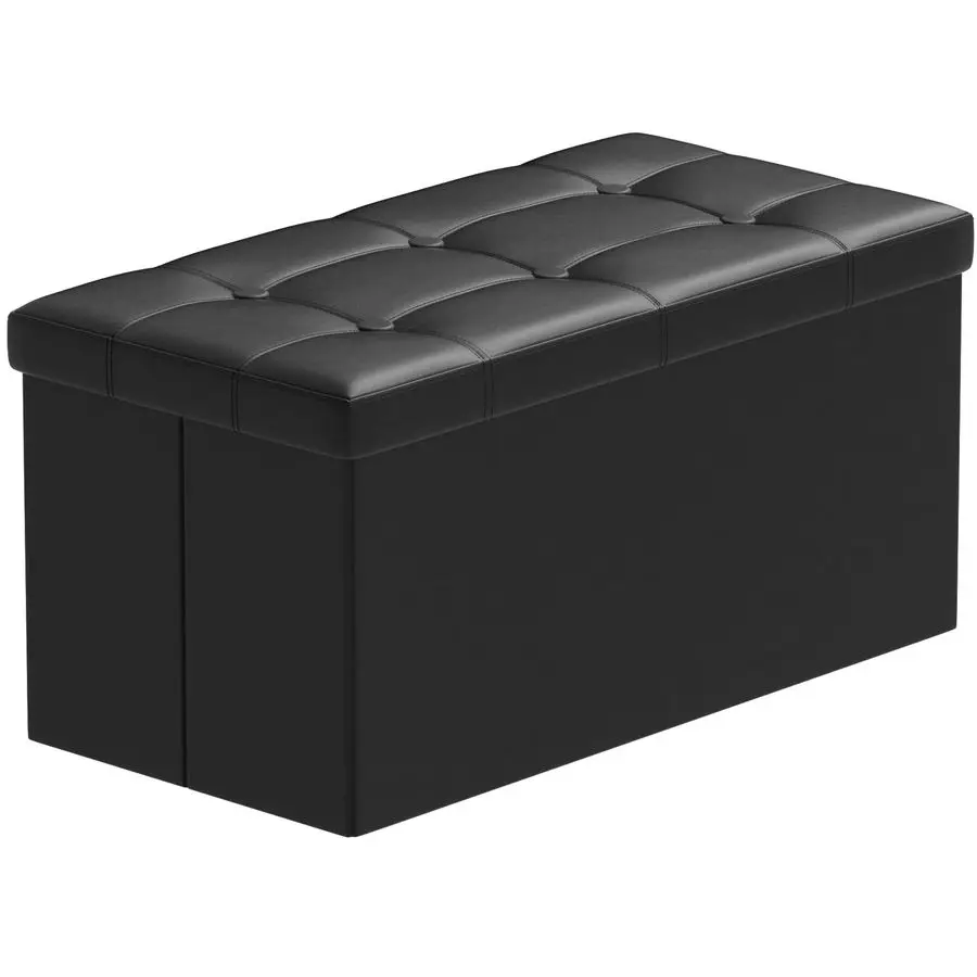 

30 Inches Storage Ottoman Bench, Faux Leather Ottoman with Storage, Folding Bench Shoe, Foot Rest Stool, for Living Room, Black