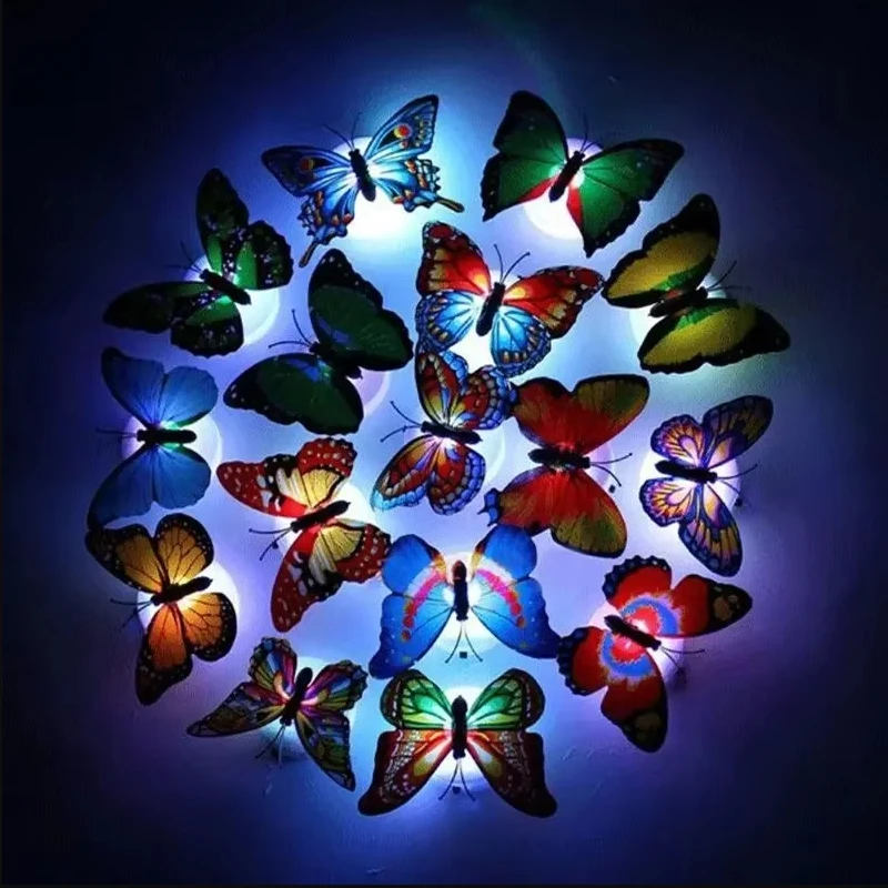 1/3/5/10PCS Butterfly Night Lights Pasteable 3D Butterfly Wall Sticker Lamps Luminous Led Decorative Light Home Decoration Light