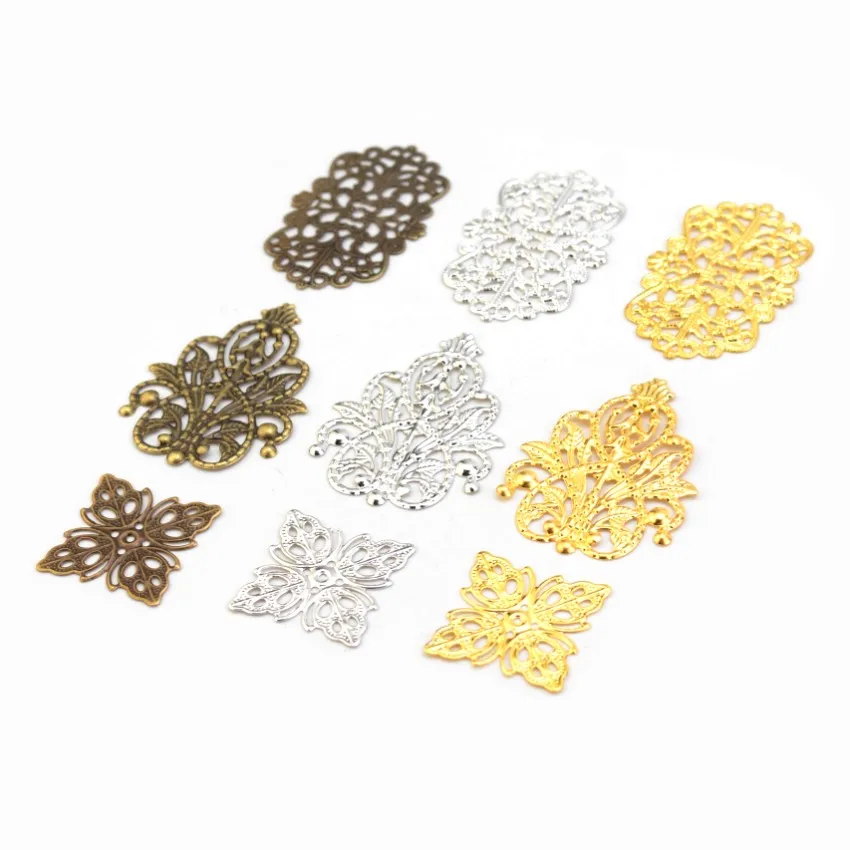 10/20/50PCs Mixed Bronze Tone Filigree Wraps Connectors Metal Crafts Gift Decoration Jewelry Making Findings DIY