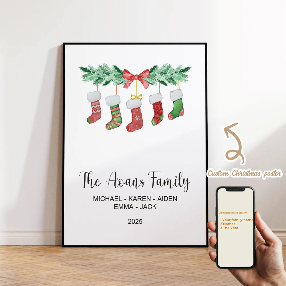 

1pcs Personalized Custom Name Family Christmas Party Wall Art Print Picture For Christmas Living Room Kids Home Decor Gift