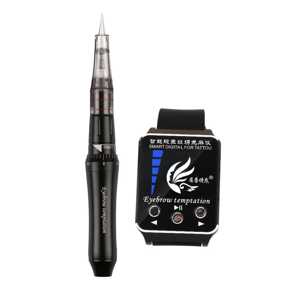 Zwarte Polshorloge Tattoo Machine Semi-Permanente Make-Up Microblading Wenkbrauw Lippen Tattoo Pen Schoonheid Machine Horloge Roterende Tattoo Gun