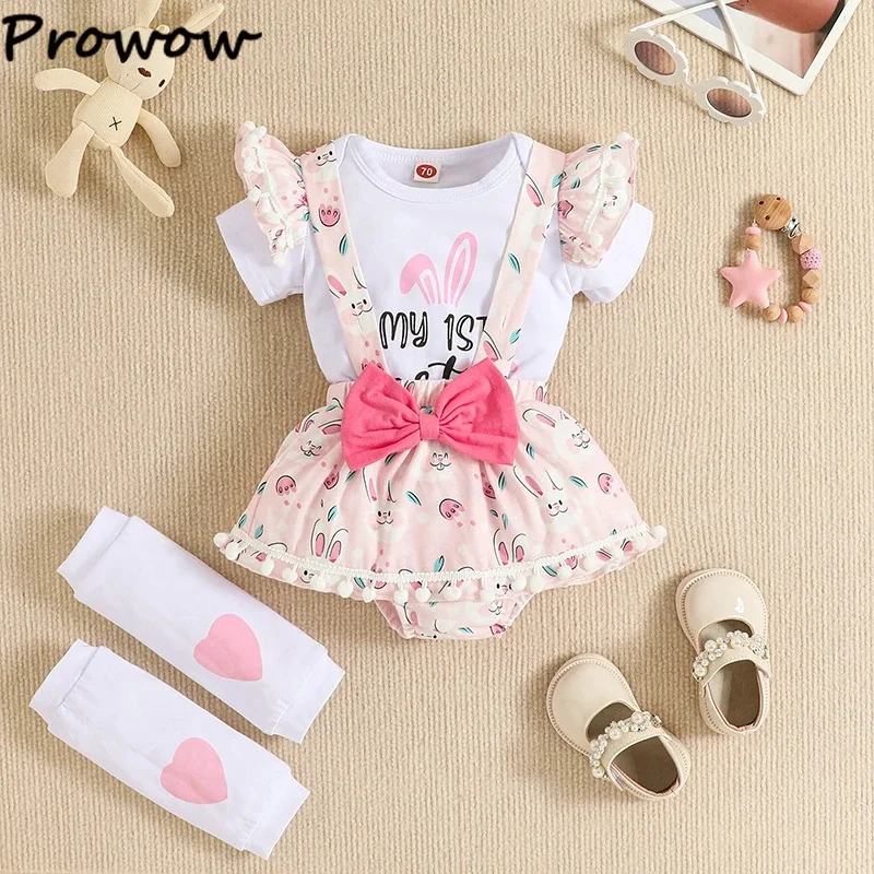 Low Price Cheap Clothes My First Easter Baby Girl Outfits Summer Rabbit Print Bodysuit+Suspender Shorts+Headband+Baby Socks