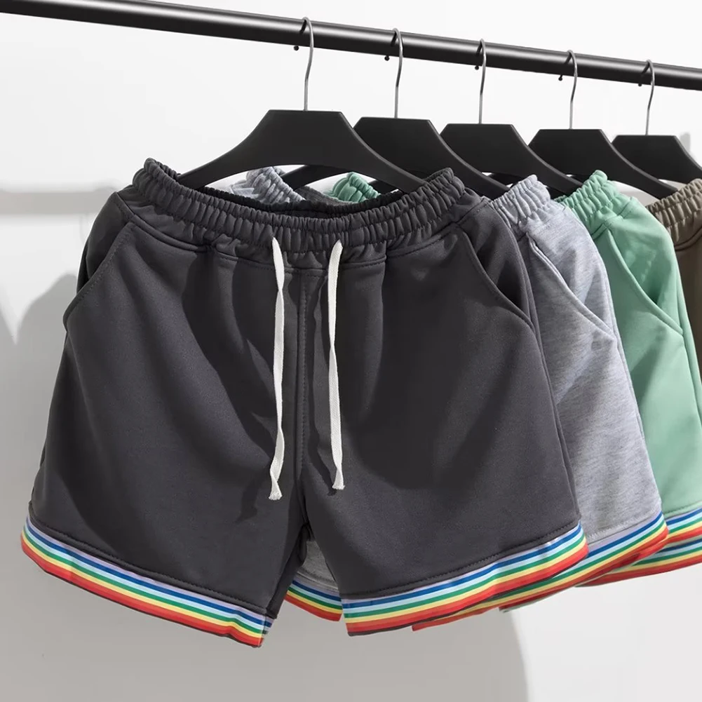 Male Short Pants Mens Shorts Gym Shorts Rainbow Skinny Patchwork Streetwear Athletic Breathable Casual Fitness Short Pants