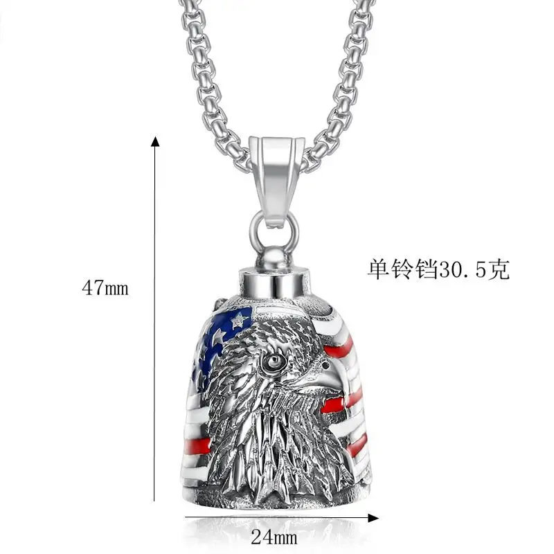 Stainless steel motorcycle riding guardian bell, American flag eagle exorcism bell pendant