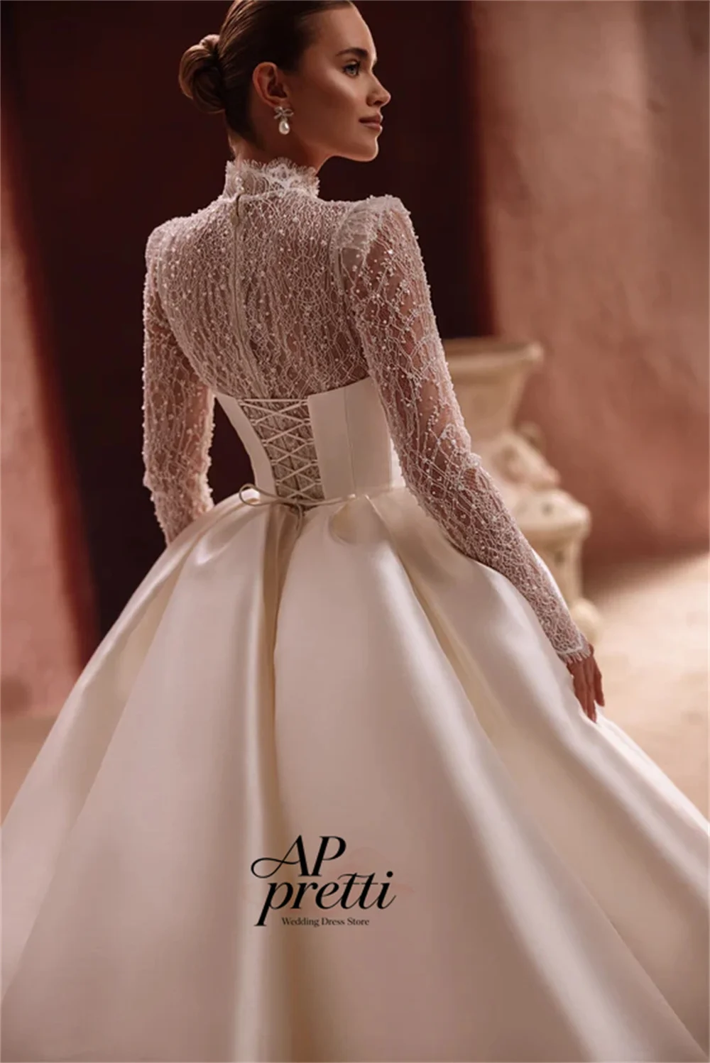 AP pretti Luxury Lace Beading Sequin Wedding Dresses For Woman A-line Detachable Train High Neck Bridal Gown Customized ﻿ ﻿