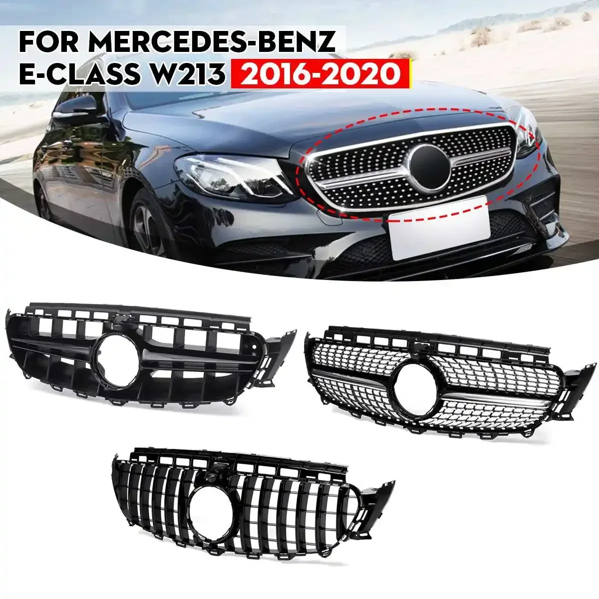 

High Quality Front Upper Grill Grille Racing Grills For Mercedes For Benz W213 E200 E300 E400 E43 AMG 2016-2018 Radiator Grille