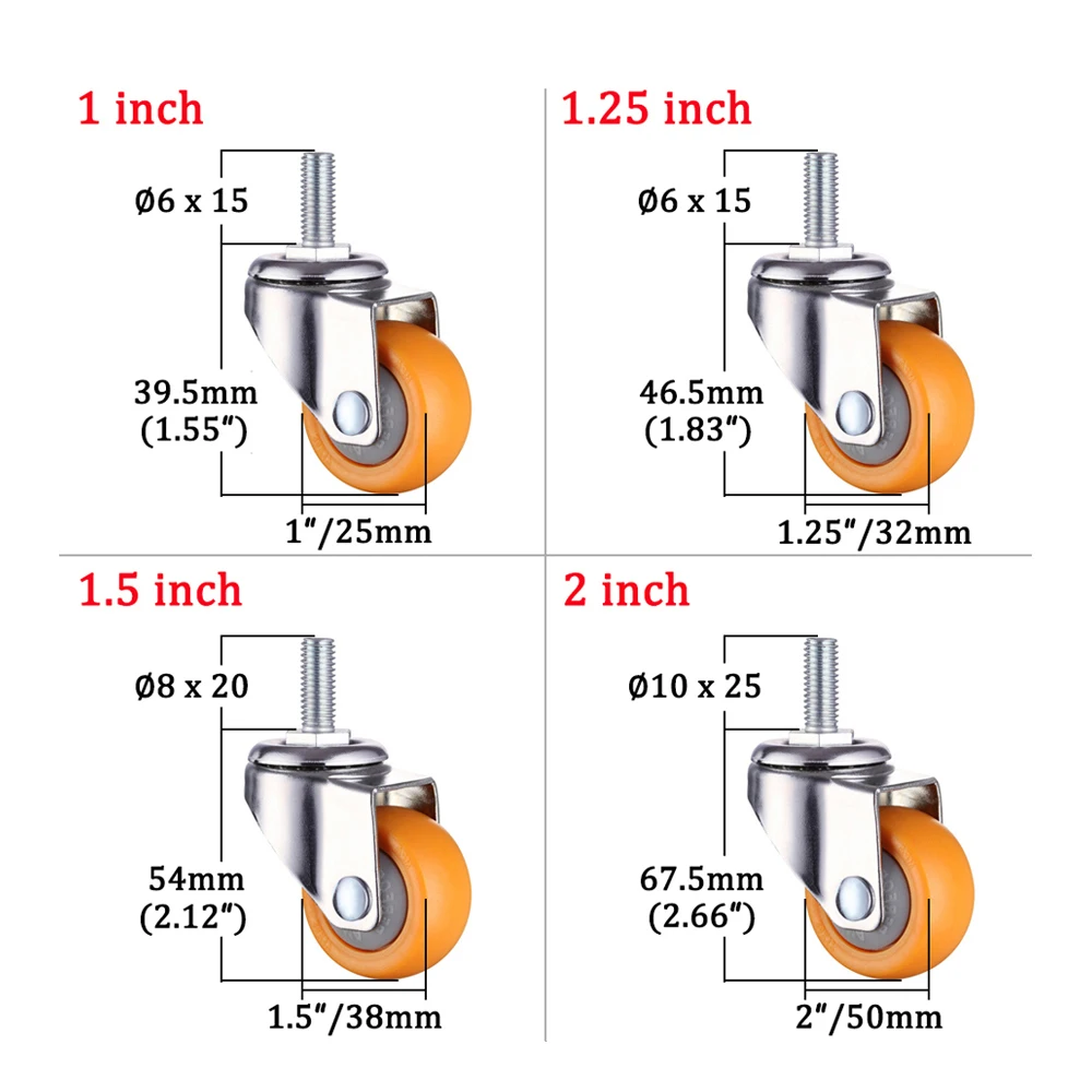 1 ''/1.25''/1.5 ''/2'' 360 stopni śruba macierzystych i łożyska pomarańczowy obrotowe kółka samonastawme koło z nylonu bez hałasu koła Heavy Duty Caster