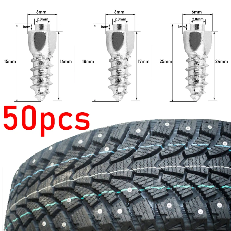 50PCS 6*15mm/18mm/25mm Steel Wheel Tyre Stud Screws Snow Tire Spikes for Car Auto SUV ATV Snow Nail Anti-Slip Screws