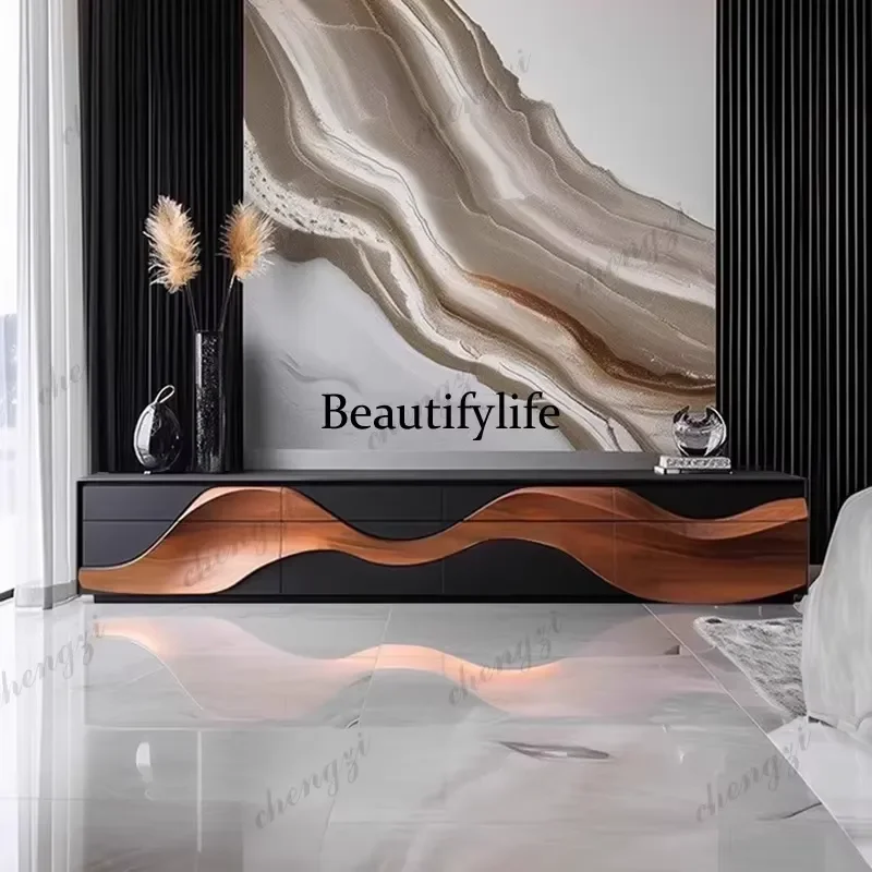 for A73 Nordic Solid Wood TV Cabinet with Hidden Handles High End Floor Standing Media Console Home Furniture Living Room