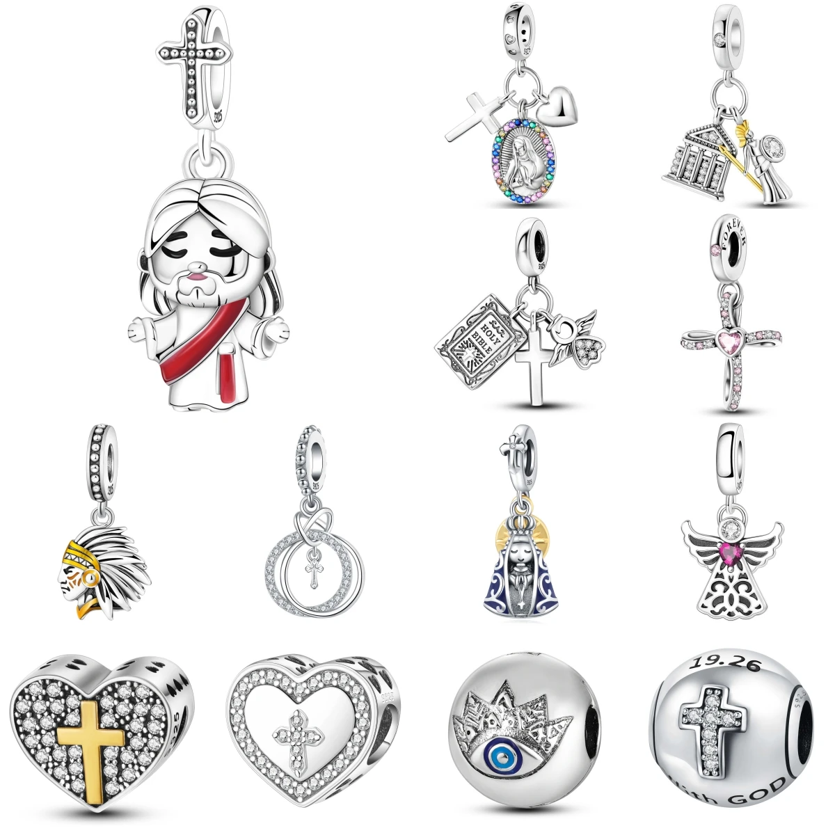 

925 Sterling Silver Jesus Character Religious Symbol Pendants Bracelet Charms Fit Jewelry Party Beads DIY Fine Gifts Accessory