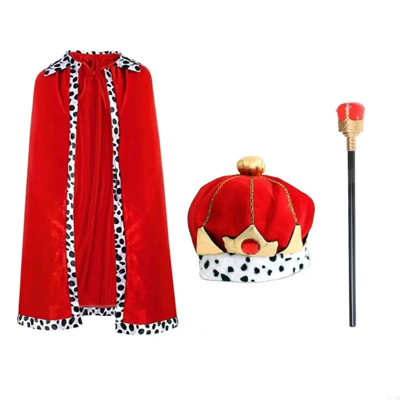 P8DB Kids Halloween King Cloak Costume Ustaw King Robe Cloak Cape and King Crowns