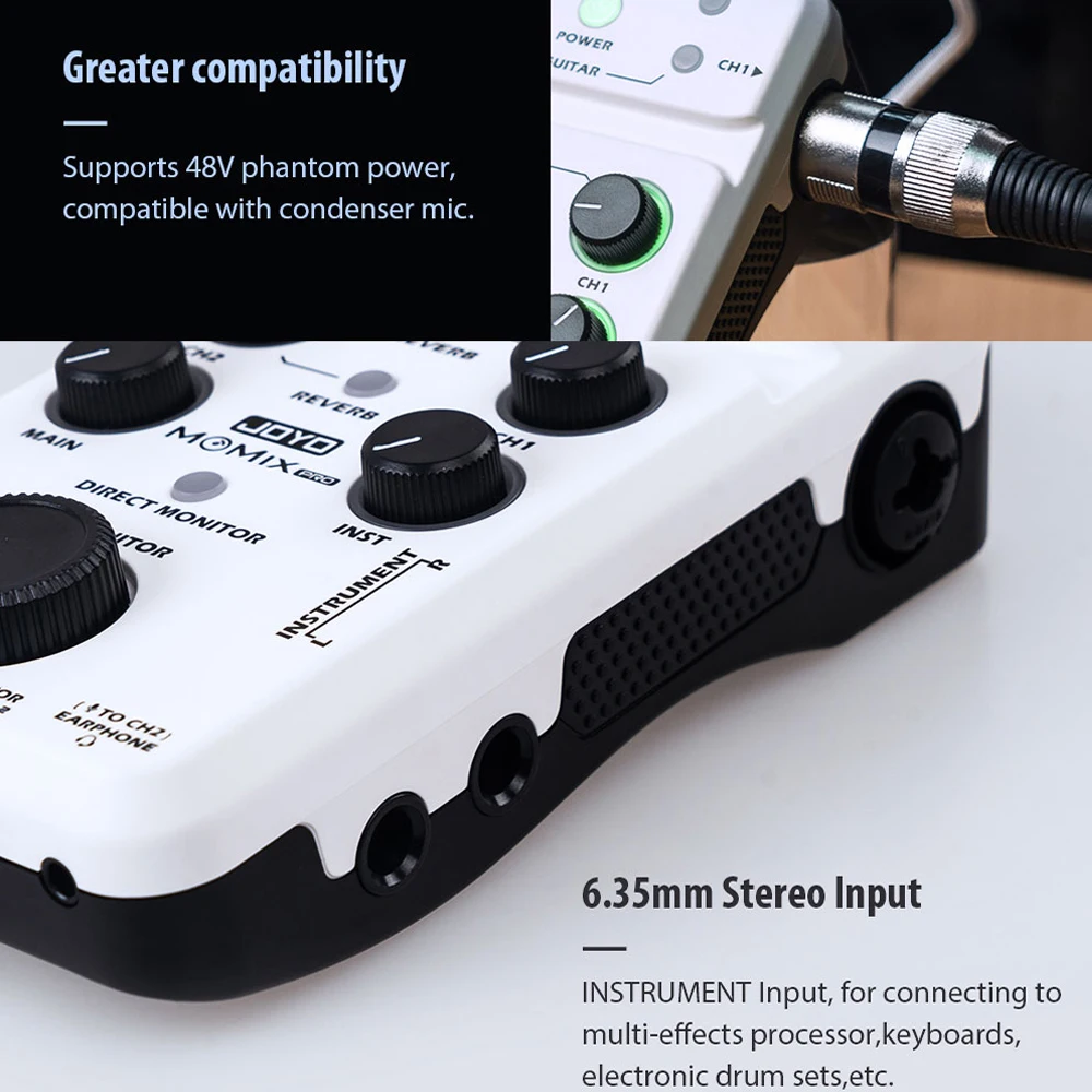 JOYO MOMIX PRO Audio Interface Sound Card Portable Audio Mixer Support 48V Phantom Power for Live Recording Studio Singing view 5