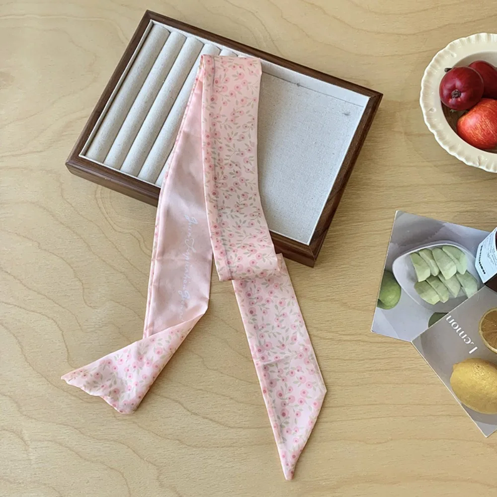 

Sweet Ribbon Floral Scarf Retro Printed Scarf Headband Hair Accessories Dressing Decoration Long Scarves Bag Decoration