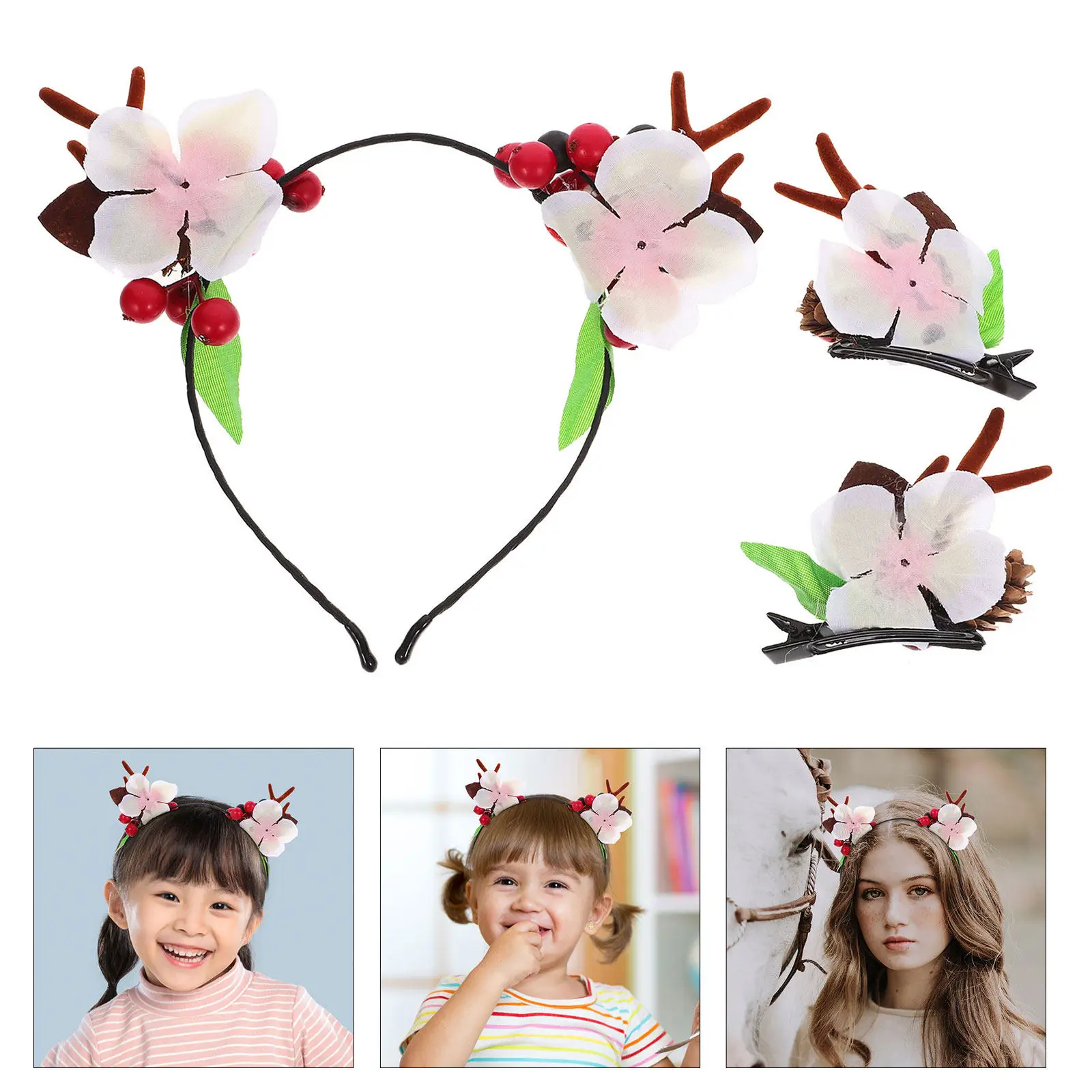

1Set Holiday Christmas Antler Hair Clips Headband Cute Small Hairpins Accessories for Thin Hair Girls Xmas Party Hairbands