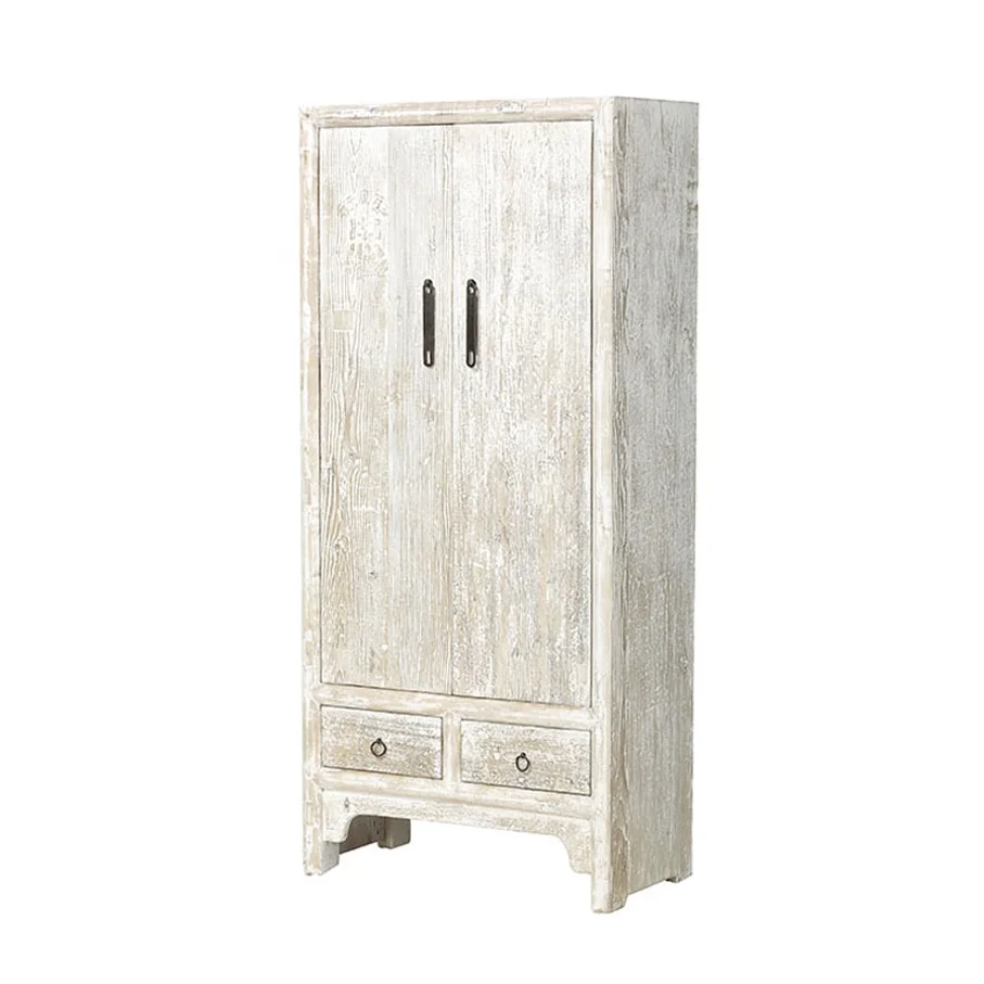 Antique Recycle Wood Bleached White Wash Distressed Painted Wardrobe