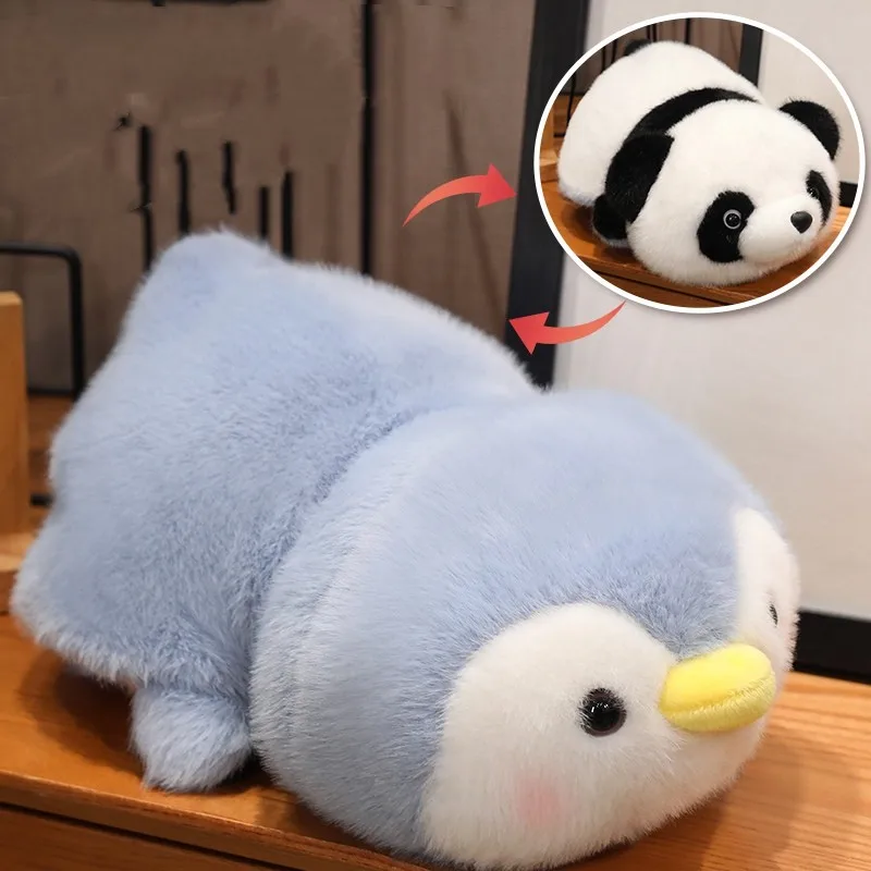 25/35CM Creative Plush Panda Turn to Penguin Plush Toys Elephant Kawaii Flip Animal Pillow Dolls Stuffed Toy Birthday Gift