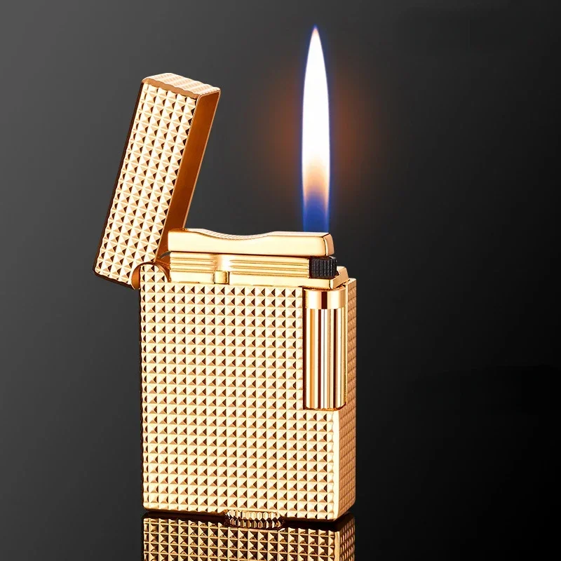 Derui finely carved texture side-sliding grinding wheel gas lighter metal stylish elegant high quality men\'s holiday gift