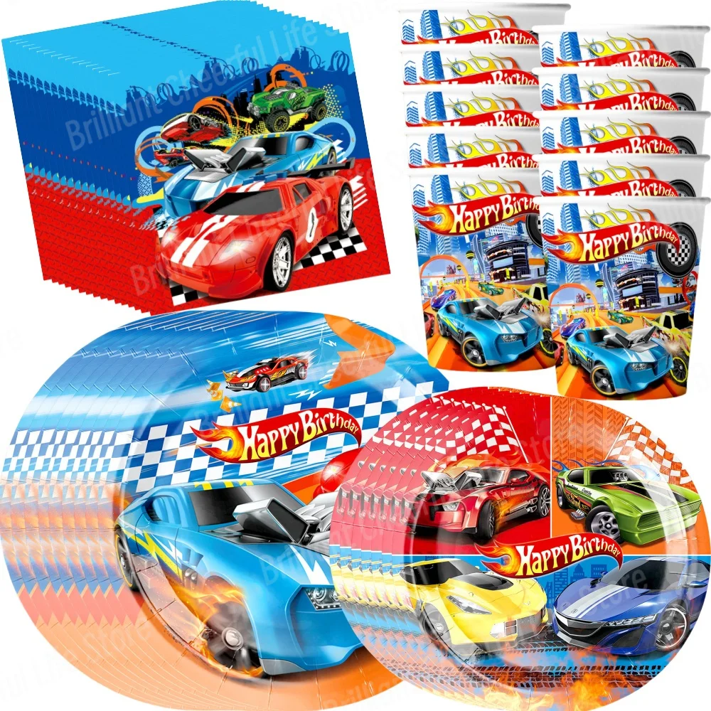 50Pcs Hot Wheels Party Decorations Racing Car Disposable Tableware Set  Plate Napkin For Kids Birthday Baby Shower Party Favors