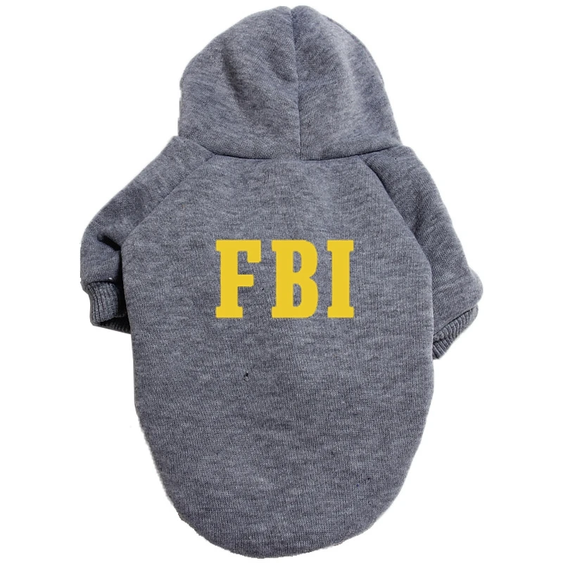 FBI Printed  Police Dog Hoodie Autumn And Winter Sweater Warm Pet Clothes Outdoor Windproof Coat Small Medium Dog Clothes